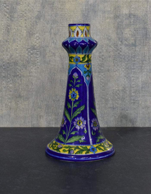 Jaipur Blue Pottery Handmade Lamp 12 Without Shade in Blue Base With Multi Colour Florals (Without Lampshade)
